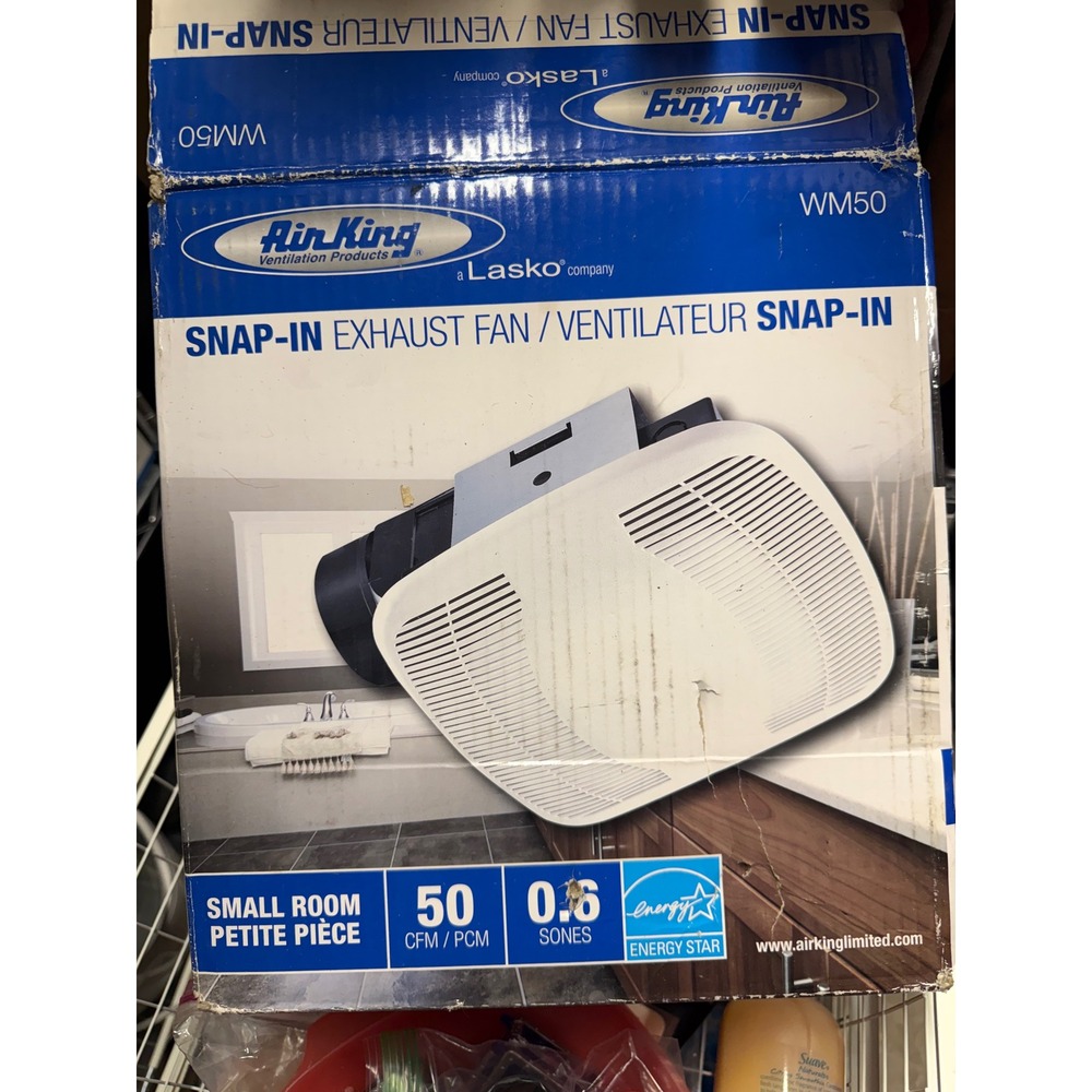 LASKO AIR KING Snap-In Exhaust Fan WM70 Small Room 70 CFM 2.0 SONES (NEW/SEALED) - Picture 3 of 5
